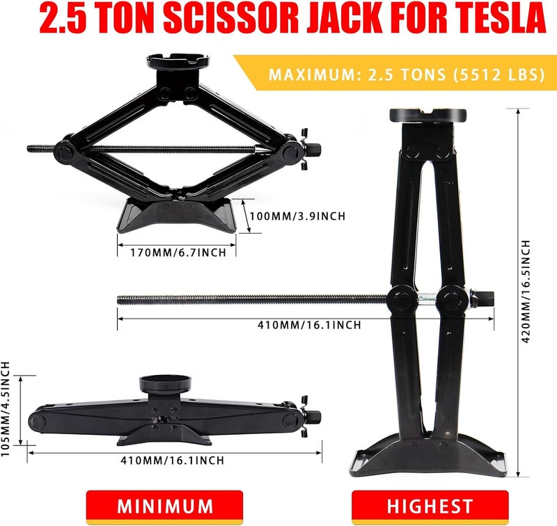 BCJCLTS Car Jack for Tesla Model 3/S/X/Y,Scissor Jack Kit,Car Scissor Jack for Tesla 2.5 Ton, with Upgraded Cross Wrench Kit, Tesla Specific Jack Pads,Storage Bag. (Tesla 2.5T) - Image 4